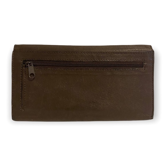 Brown Faux Leather Wallet with Embroidered Wolf On Front - Picture 3 of 5